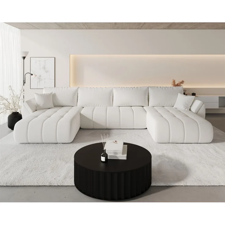 Wohnlandschaft Sofa mit Schlaffunktion MISATO Stoff Wind Altweiß – Bild 1