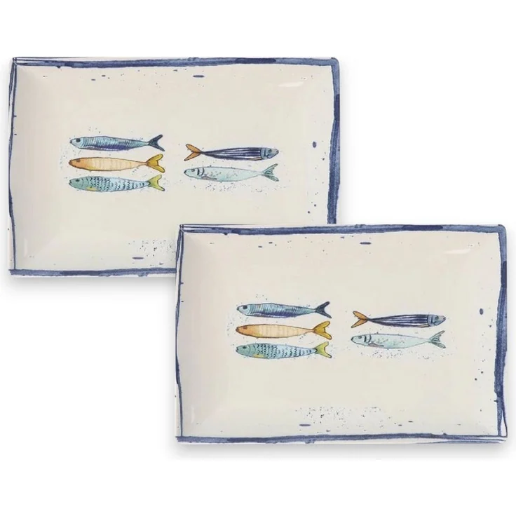 WestCraft Speiseteller Teller, mediterran mit Sardinen-Motiv, Maritime Servierplatte 30×20cm, (2 St), 2er Set, hochwertig und robust - langlebig und vielseitig einsetzbar – Bild 1