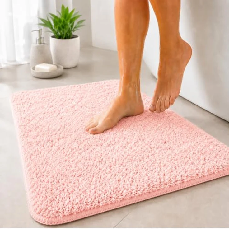 Floordirekt Badematte Sky - Hochflor Badezimmerteppich, rutschhemmend & schnell trocknend, geeignet für Fußbodenheizung, Eckig & Rund (60 x 100 cm, Rosa) – Bild 1