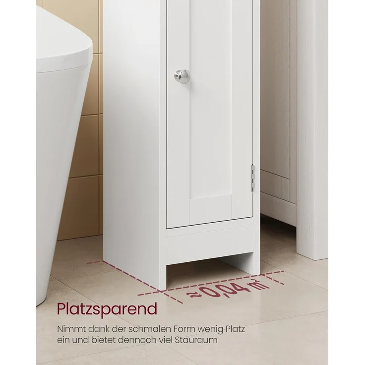 VASAGLE Badezimmerschrank klein, Badschrank schmal, stehend, mit Tür und Regal, kleiner Schrank für Toilettenpapier, Toilettenschrank, verstellbare Ablagen, 20 x 18 x 92 cm，wolkenweiß – Bild 7