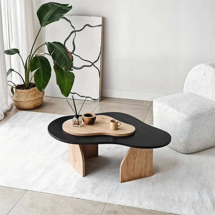 Hanah Home Stylish Abstract Coffee Table, Black & Sapphire Oak, 105 x 35 x 65 cm | 100% Melamine Coated Particle Board, 18 mm Thickness | Modern Design for Living Spaces – Bild 3