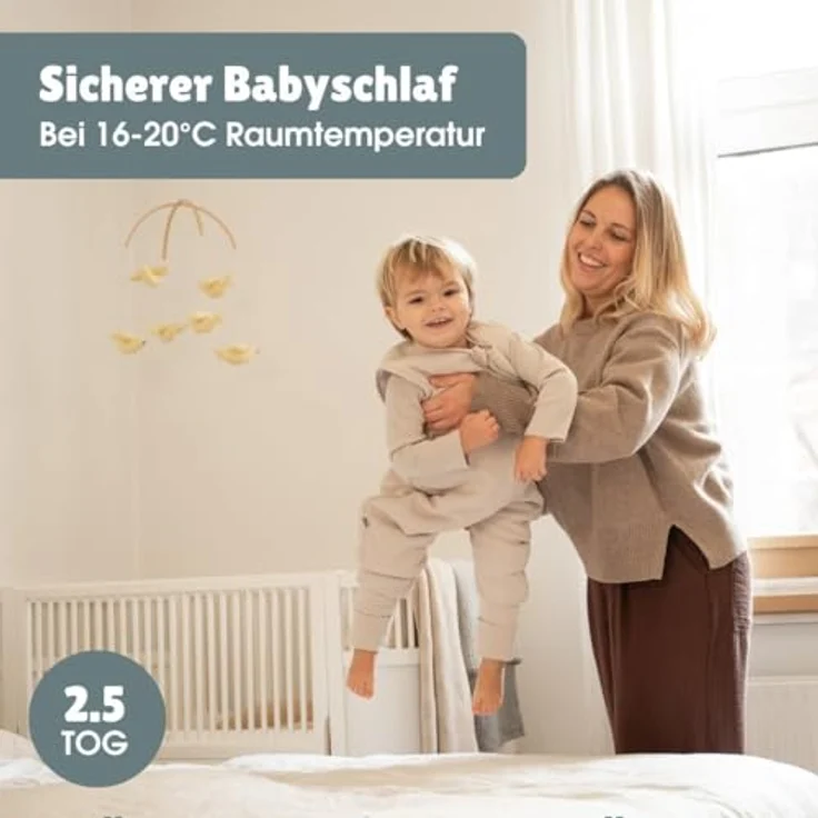 emma & noah Premium Baby Schlafsack mit Füßen Ganzjahr, Bequem & Atmungsaktiv, 100% Bio-Baumwolle, OEKO-TEX Zertifiziert, Flauschig, Bewegungsfreiheit, 2.5 TOG (Rauten Grau, 70 cm) – Bild 3
