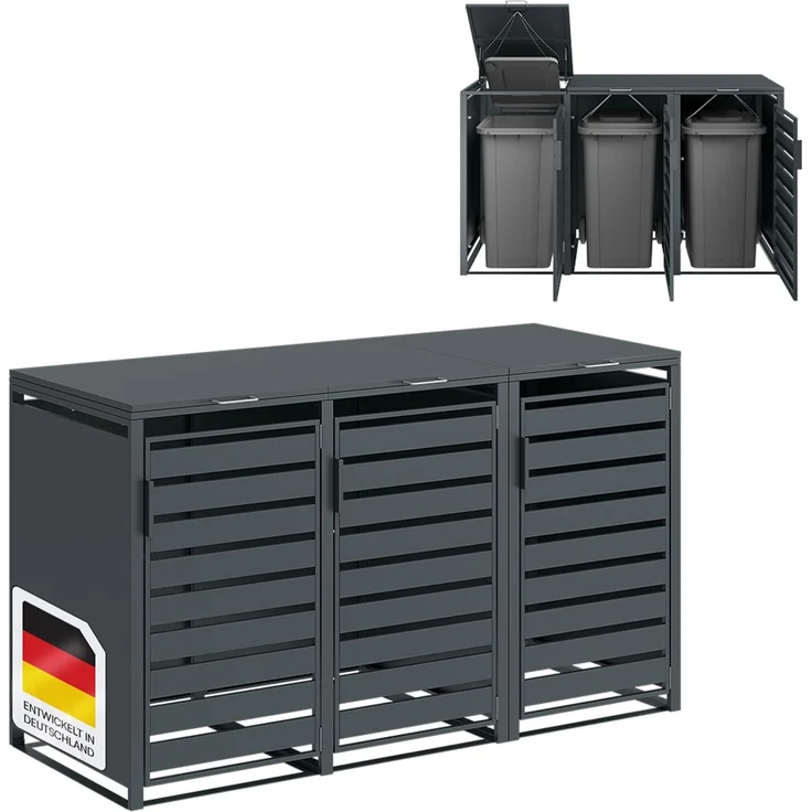 STEELSØN 'Kestra' Mülltonnenbox 3er je 240 Liter, anthrazit, Mülltonnenverkleidung aus Stahl, wetterfest, 116x80x203 cm, Müllbox für 3 Tonnen – Bild 1