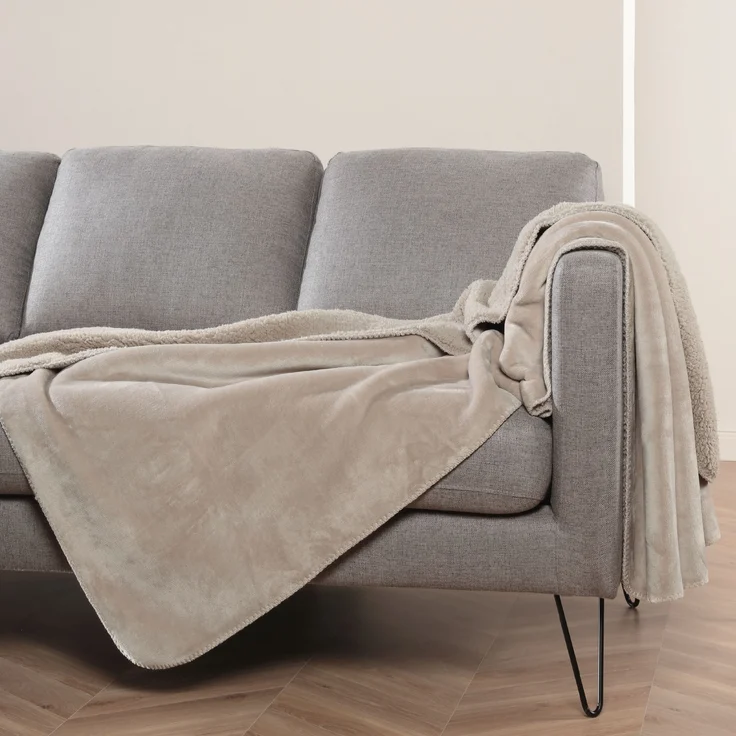 Kuscheldecke "Teddy Fleece" Sherpa/Flanell, 150x200cm Beige – Bild 2