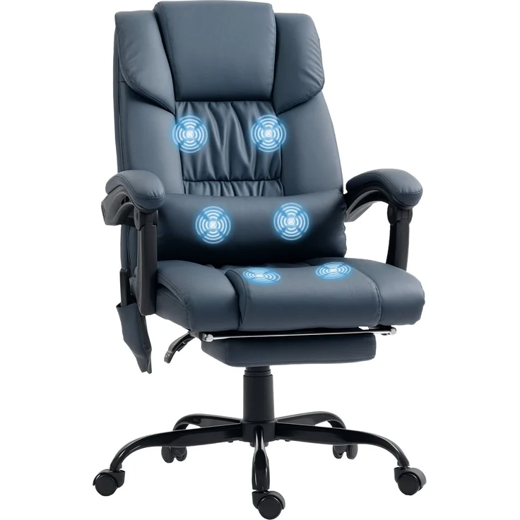 Massage-Bürostuhl, Fußstütze, höhenverstellbar, neigbare Rückenlehne, kabelgebundene Fernbedienung, 66 x 75 x 122 cm, blau – Bild 1