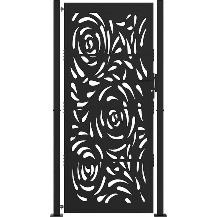 vidaXL Gartentor Schwarz 100x200 cm Stahl Flammendesign 4100993 – Bild 3