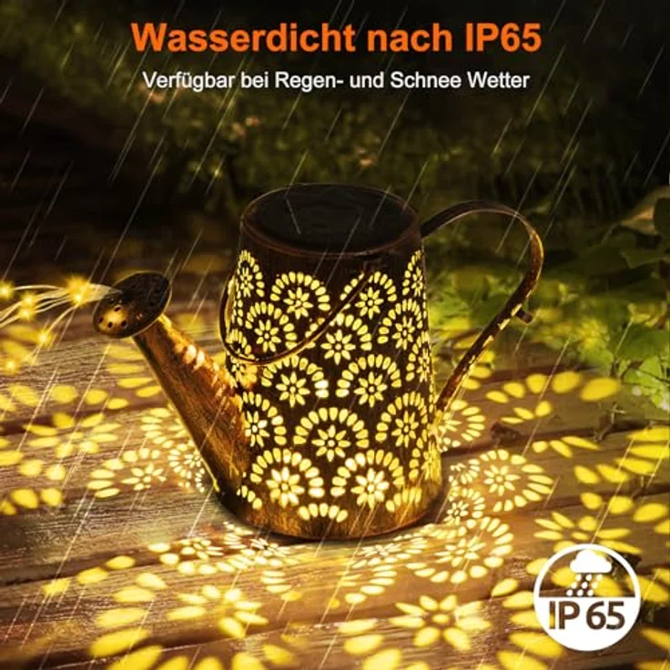 OUILA Solar Gießkanne Lichterkette, 2 Stück Solarlaterne für außen mit Schäferhaken, Solarlampen IP65 Wasserdicht, LED Lichterketten für Außen, Gartendeko, Hofweg, Blumenbeet – Bild 4
