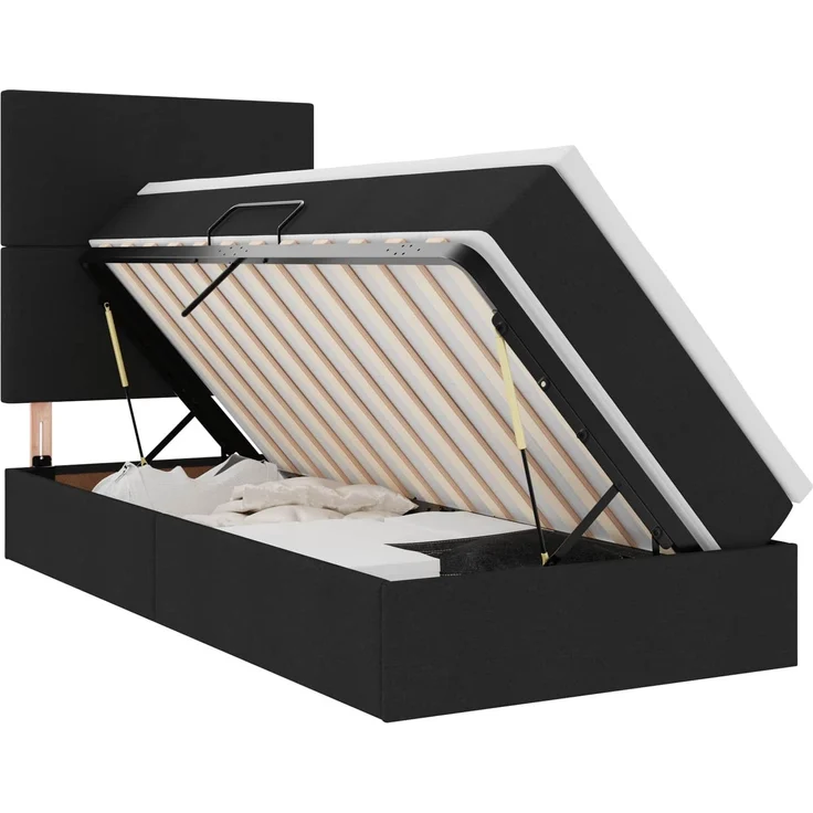 vidaXL LED-Speicherbett mit Matratze Schwarz 100 x 200 cm Stoff 3372335 – Bild 2
