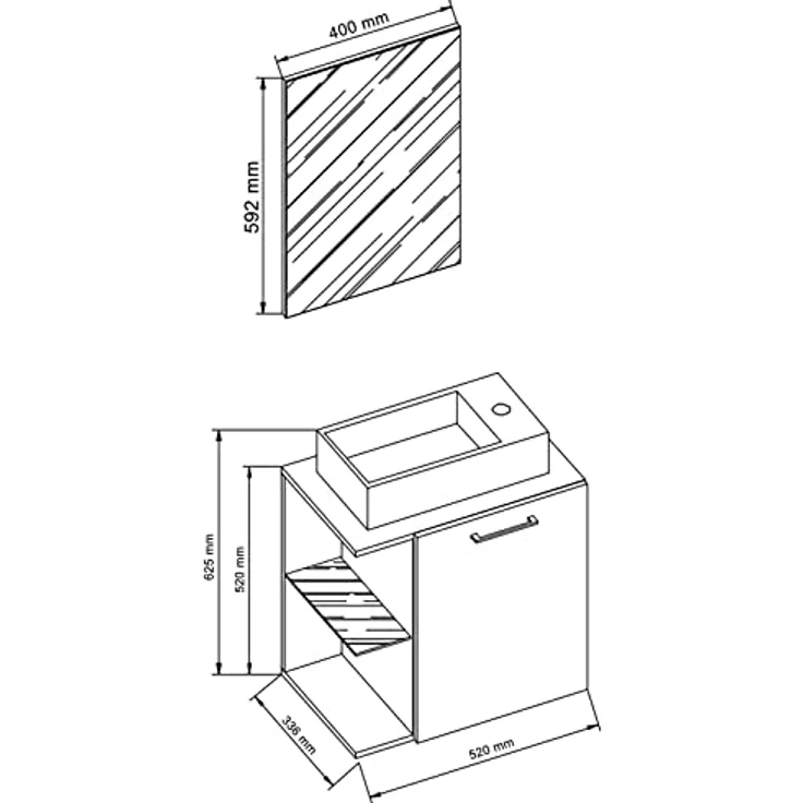 VCM Waschplatz Hausa, 3-tlg. Badmöbelset mit Spiegel, Waschbeckenunterschrank und hochwertigem Keramikwaschbecken, für Gäste-WC – Bild 4