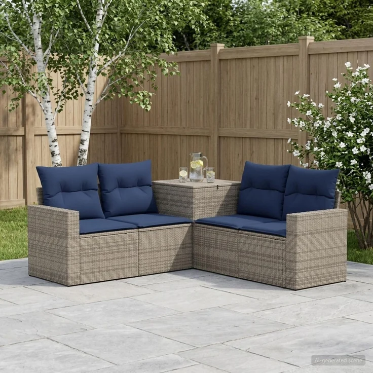 vidaXL Sofa Set 5 stk. Grau und Marineblau Polyrattan und Stahl 3447861 – Bild 1