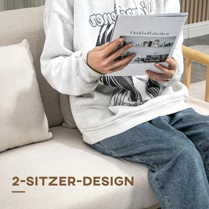 HOMCOM 2-Sitzer Couch mit 2 Lendenkissen, Gepolsterter Polstersofa, Sofa 1 Teile, für kleine Räume, Wohnzimmer, Schlafzimmer, Beige – Bild 6