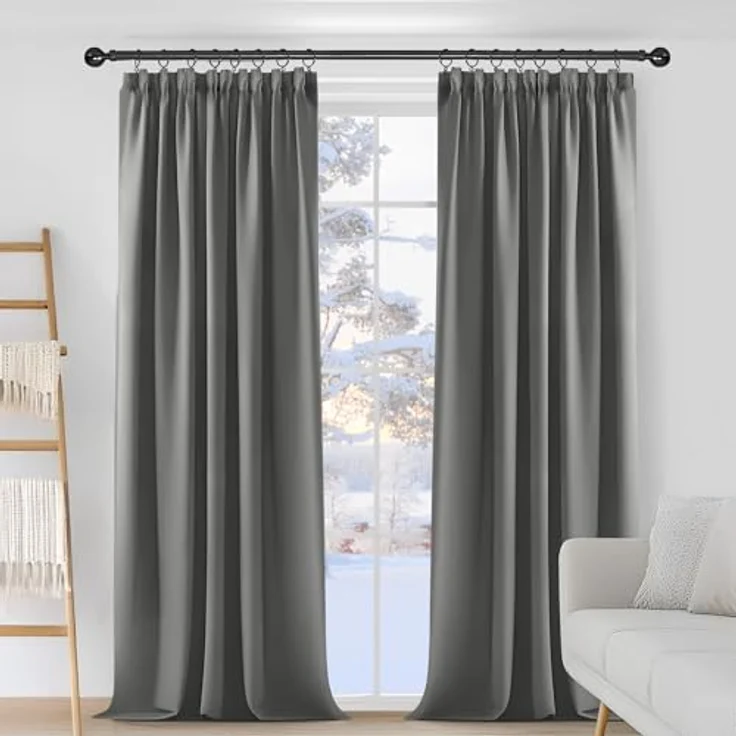 Deconovo Gardinen mit Kräuselband Verdunkelnd Blickdicht Vorhänge Hellgrau | 2er Set, H 210 x B 140 cm, Thermogardine, Schlafzimmer Gardinen, Schlafzimmer Vorhänge, für Thermal Curtains, Übergardinen – Bild 2