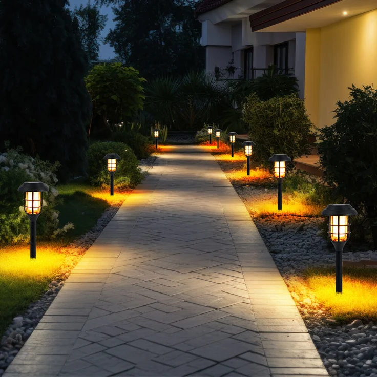 9er Set LED Solarleuchten, Erdspieß, schwarz, H 43 cm – Bild 5