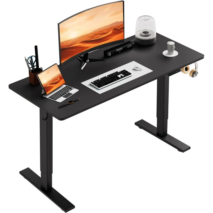 HOMAVO höhenverstellbarer Schreibtisch 60×110 cm, mit Memory- und Anti-Kollisionsfunktion, Höhe 70–117 cm, Schwarz – Bild 1