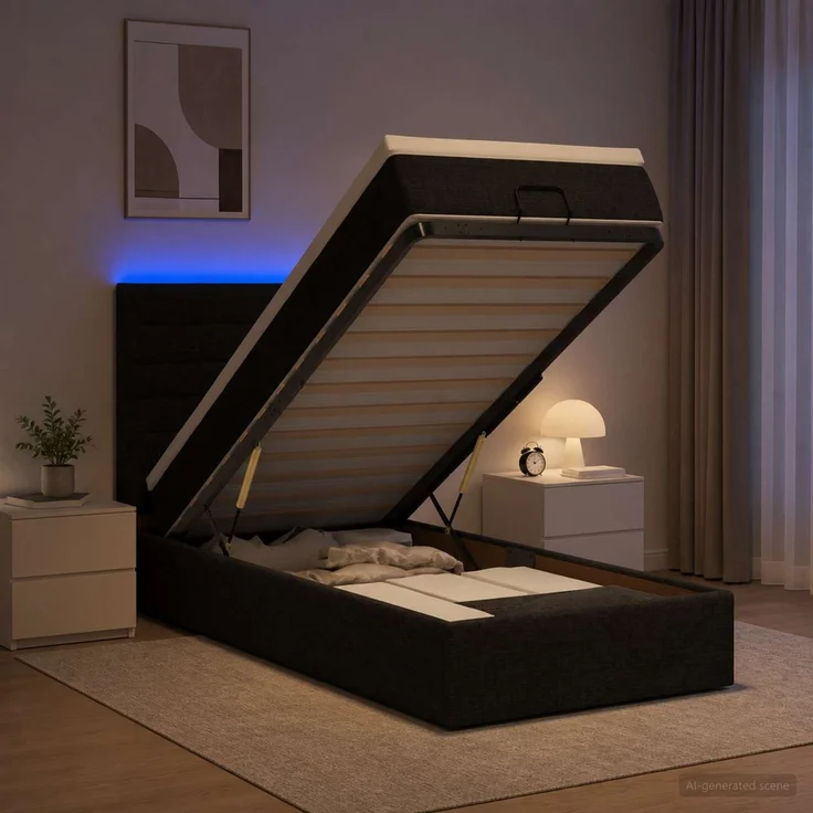 vidaXL Ottoman-Bett mit Matratze und LED Schwarz 100 x 200 cm Stoff 3457967 – Bild 4