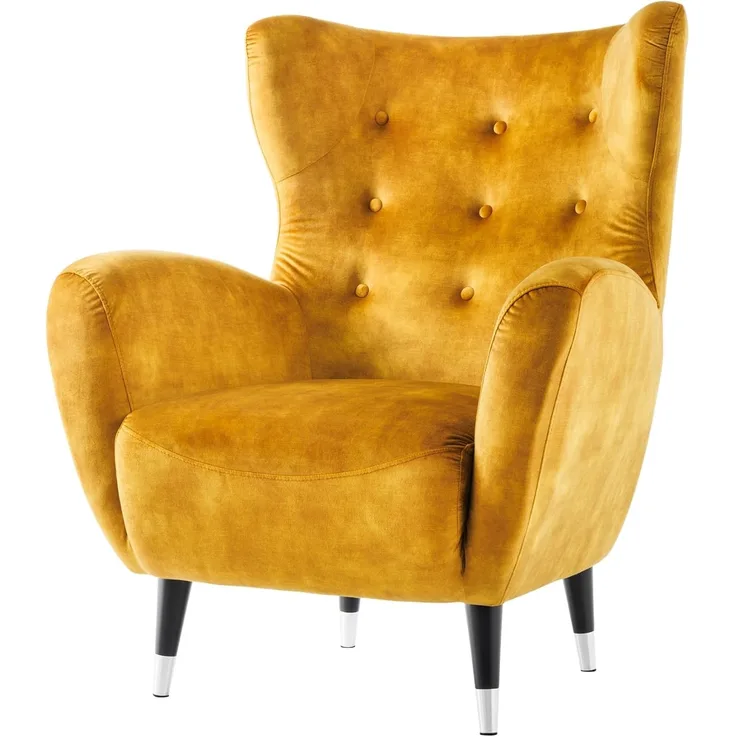 riess-ambiente Ohrensessel DON senfgelb/silber · Ohrensessel mit Fußkappen & Federkernpolsterung (Einzelartikel, 1-St), Samt-Bezug · Zierknöpfe · Taschenfederkern · Lesesessel · Retro-Design