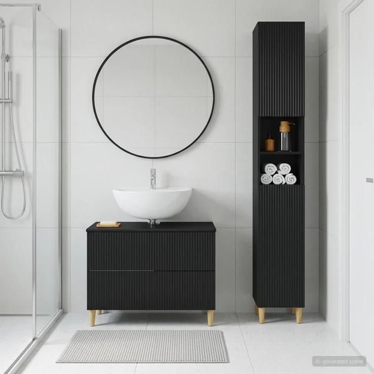 vidaXL 2-teiliges Badezimmer Schrank Set ARNHEM Schwarz Holzwerkstoff 3417523 – Bild 1