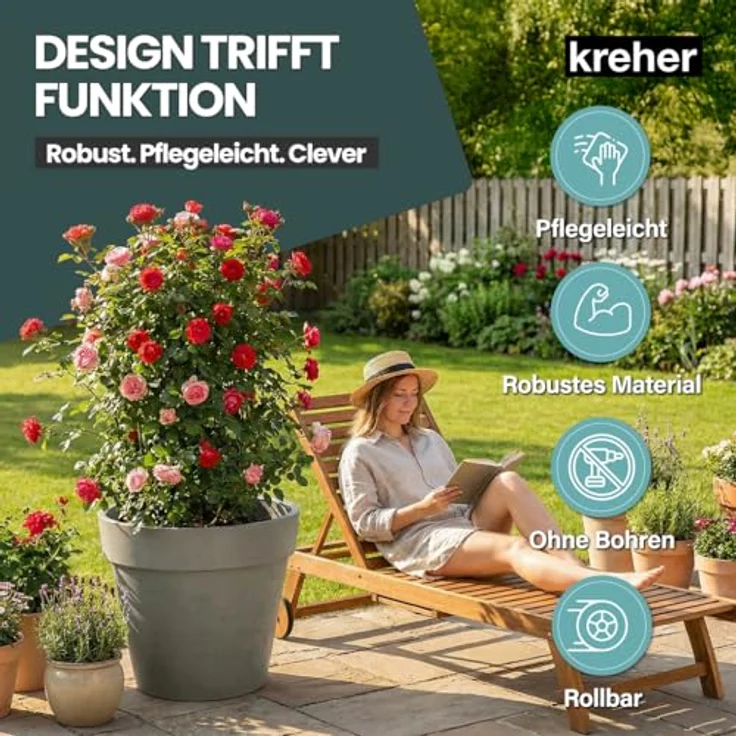 Kreher Pflanzkübel Rollbarer XXL Pflanzkübel "LIKE" Ø 79 cm in verschiedenen Farben (2 St) – Bild 8