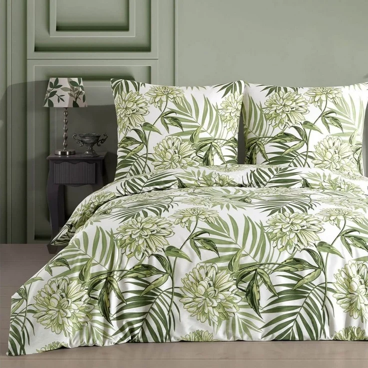 Buymax Bettwäsche Amazing Green, Renforcé: 100% Baumwolle, 4 teilig, 155x220 cm, Bettbezug-Set, mit Reißverschluss, Blumen Eukalyptus Grün – Bild 1
