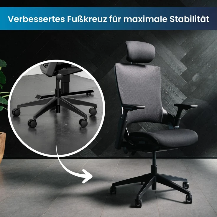 Ergotopia 'NextBack' ergonomischer Bürostuhl mit integrierter Lordosenstütze, Drehstuhl mit 3D Armlehnen & verstellbarer Kopfstütze, Schwarz – Bild 2