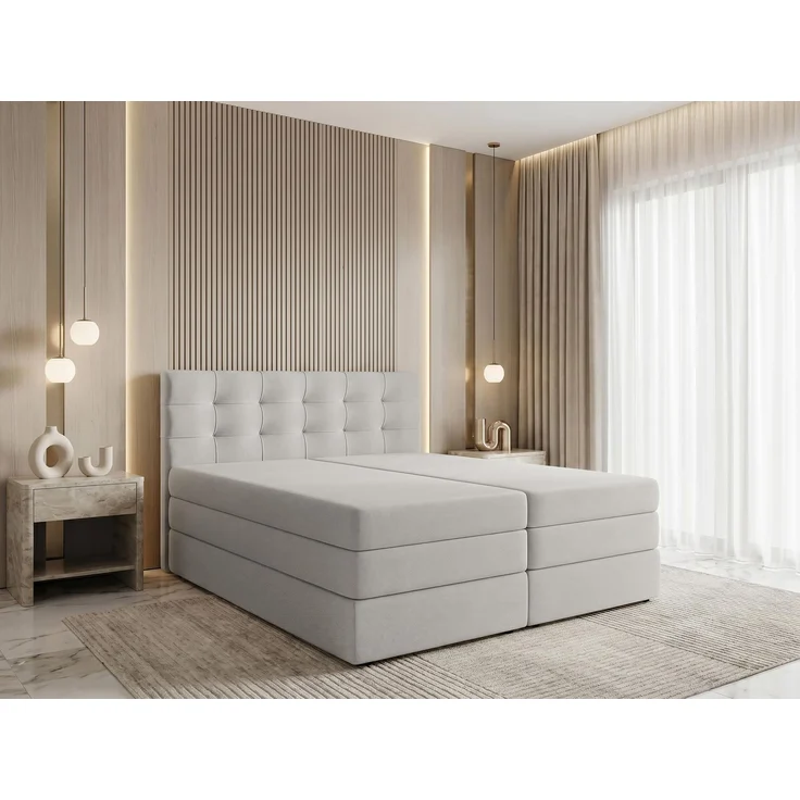 AX LIVING Finike Boxspringbett 180x200 cm, 2 Matratzen, Stoff Beige – Bild 1