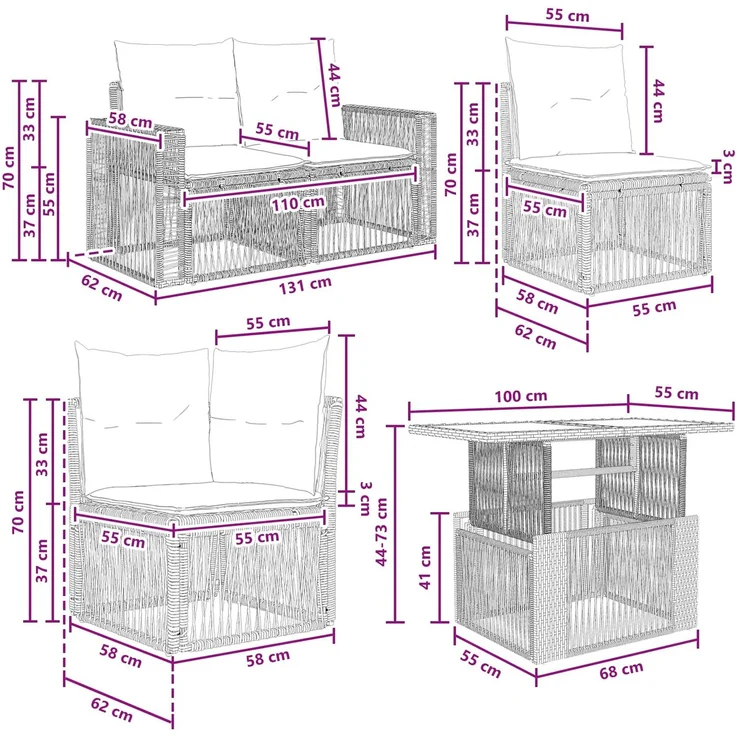 vidaXL Gartensofa-set 6 stk. Grau und Dunkelgrau 100 x 55 x 73 cm 3436790 – Bild 12