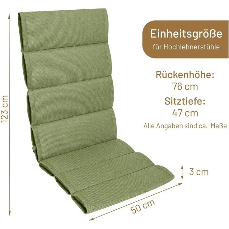 Herlag Hochlehnerauflage Linnea, (1 St), Gartenstuhlpolster 123x50x3cm Besonders leicht 1 Polster Oliv – Bild 3