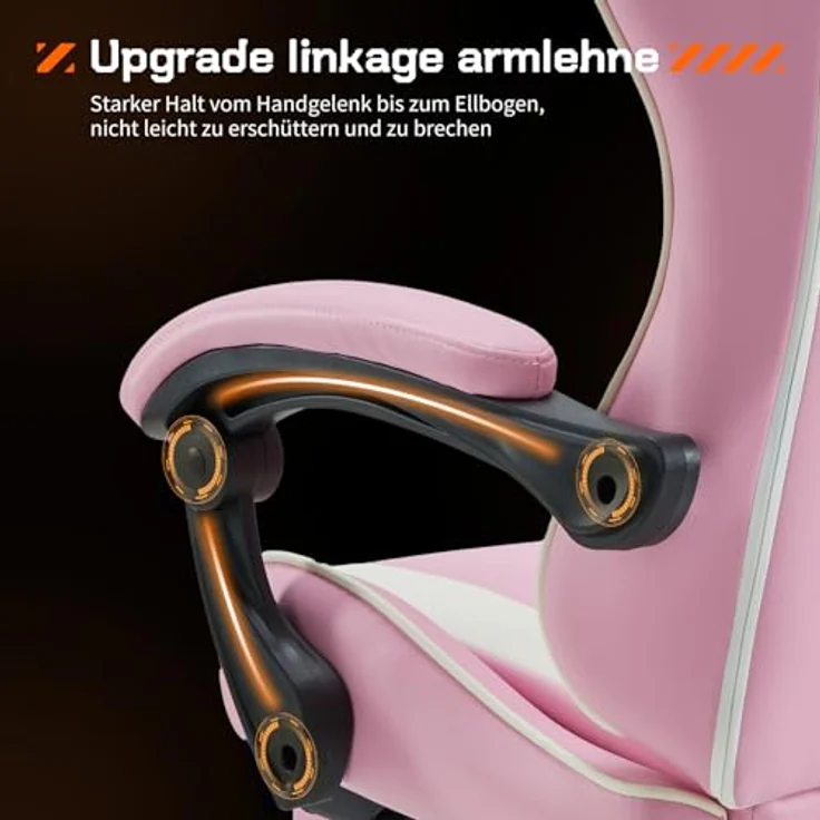 Sweetcrispy Videospiel-Schreibtischstuhl - Ergonomischer Computerstuhl mit Fußstütze und bequemer Lendenwirbelstütze, PU-Leder-Liegesessel mit Kopfstütze,rosa – Bild 7