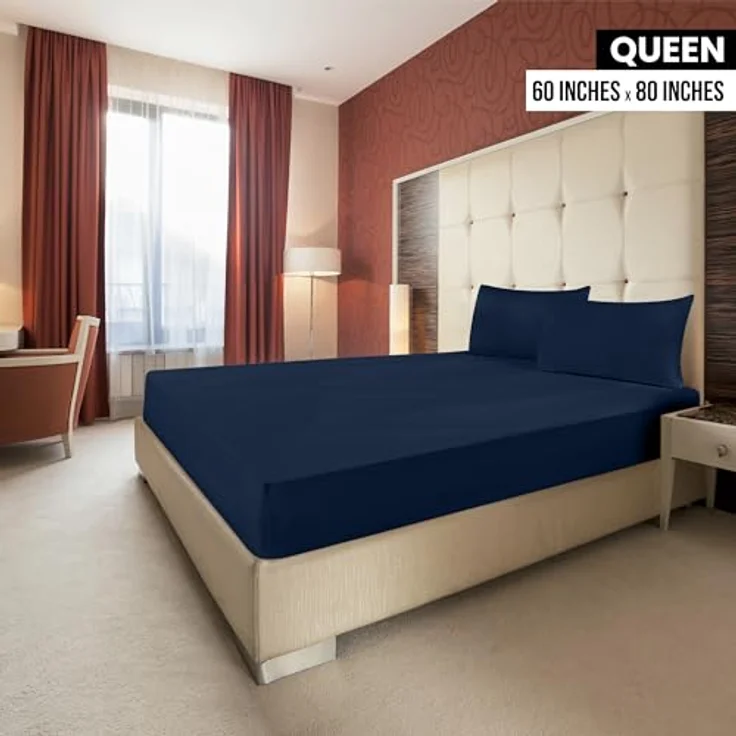 Utopia Bedding Queensize-Spannbettlaken, 6 Stück, weich gebürstete Mikrofaser, Tiefe Taschen, schrumpft und lichtbeständig, pflegeleicht (Marineblau) – Bild 3