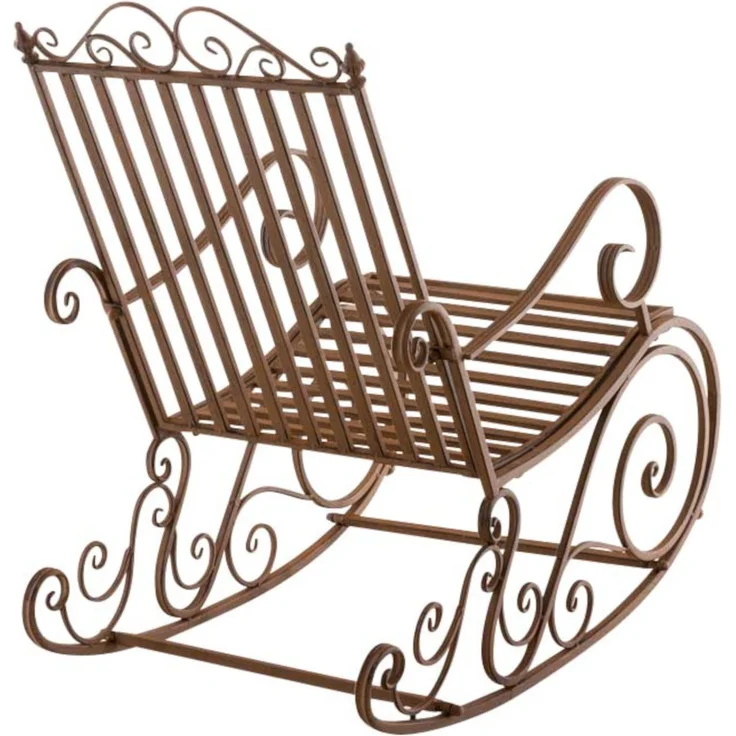 Schaukelstuhl ANNA 2er Set Antik Outdoor - 56x90x94cm, Metall, Braun | Gartenstuhl Liegestuhl Relaxstuhl Garten Terrasse – Bild 5