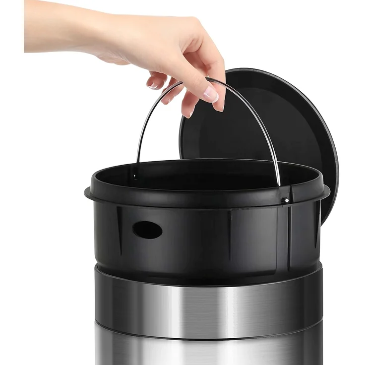 Ribelli 30L Mülleimer mit Sensor - Abfalleimer aus Edelstahl - automatisches Öffnen und Schließen - Inneneimer für Müllbeutel - abnehmbarer Deckel - mit LED-Funktionsanzeige, Matt grau – Bild 6