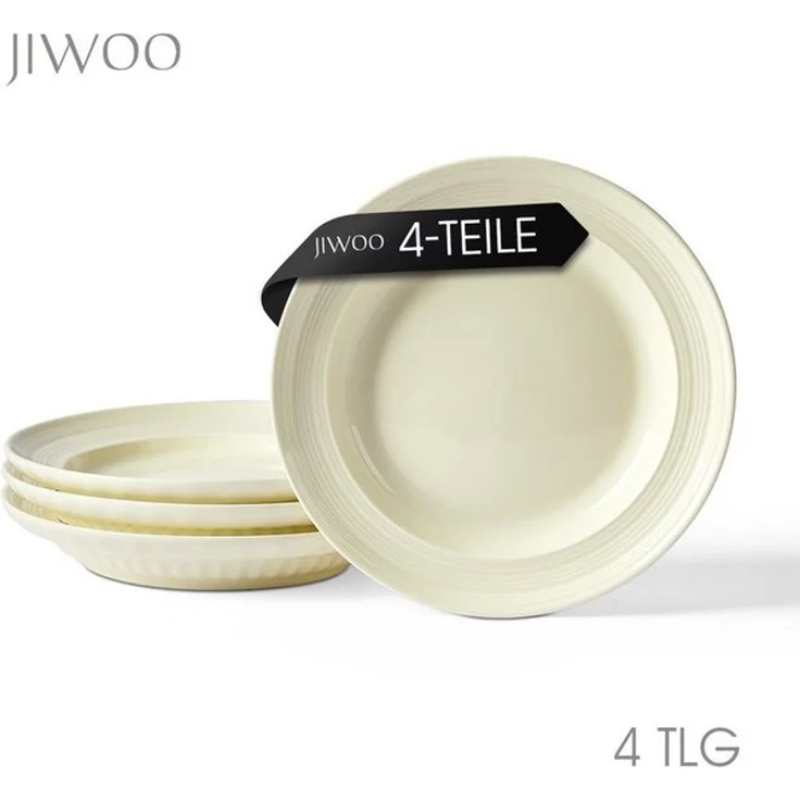JIWOO Speiseteller 4er Ø20,4cm, Frühstücksteller Pastateller Teller Brotteller Plate, (4 St), Plate Hochwertiges Tellerset Beige Mikrowellenofen Spülmaschine – Bild 4