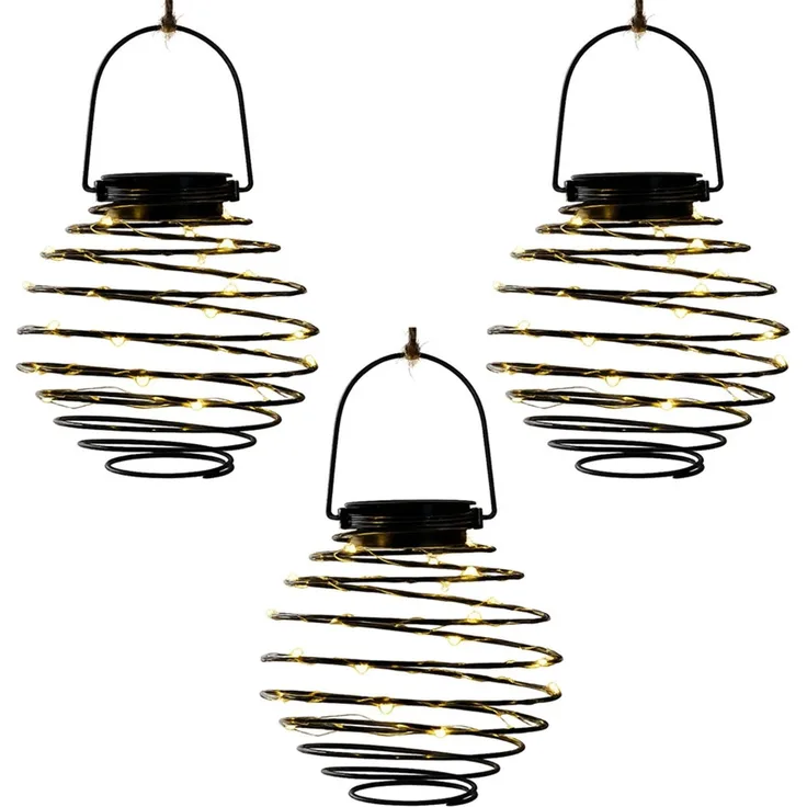 3er Set LED Solarleuchte, Bienennest, anthrazit, D 15 cm