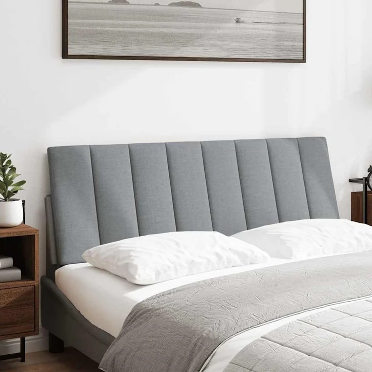 vidaXL Bett, Kopfteil-Kissen Hellgrau 120 cm Stoff