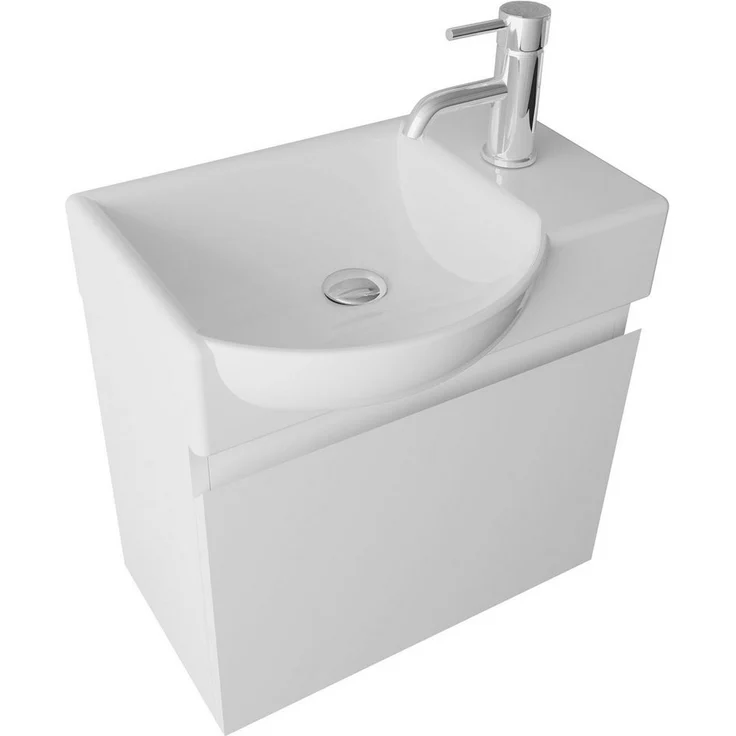 Alpenberger Badmöbel-Set - Gäste WC Waschbecken mit Unterschrank 45 cm Breit, (Badschrank 2-tlg, Waschtisch hängend), Waschbeckenunterschrank mit Softclose - Weiss - Links Becken – Bild 1