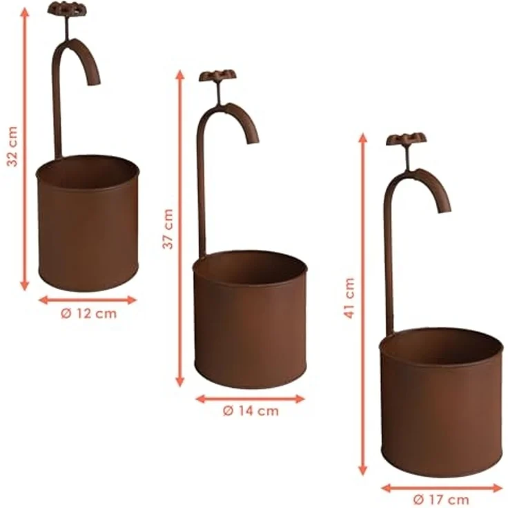 Spetebo Blumentopf Übertopf mit Deko Wasserhahn Rost Optik (Artikel, 1 St, 3er Set), Vintage Design – Bild 3