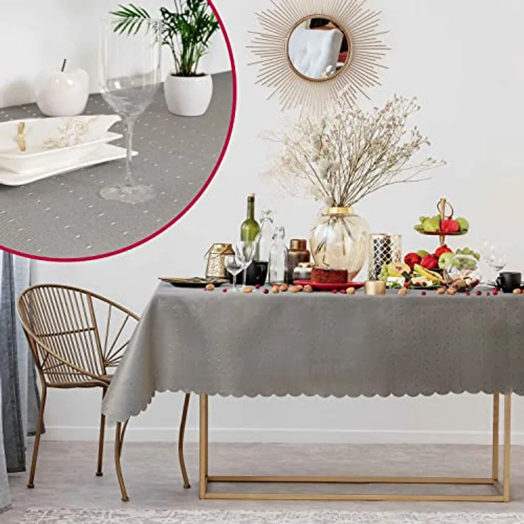 DecoHomeTextil Heimtextilmanufaktur Tischdecke Punkte Muster Optik Damast Tafeldecke Pflegeleicht – Bild 5
