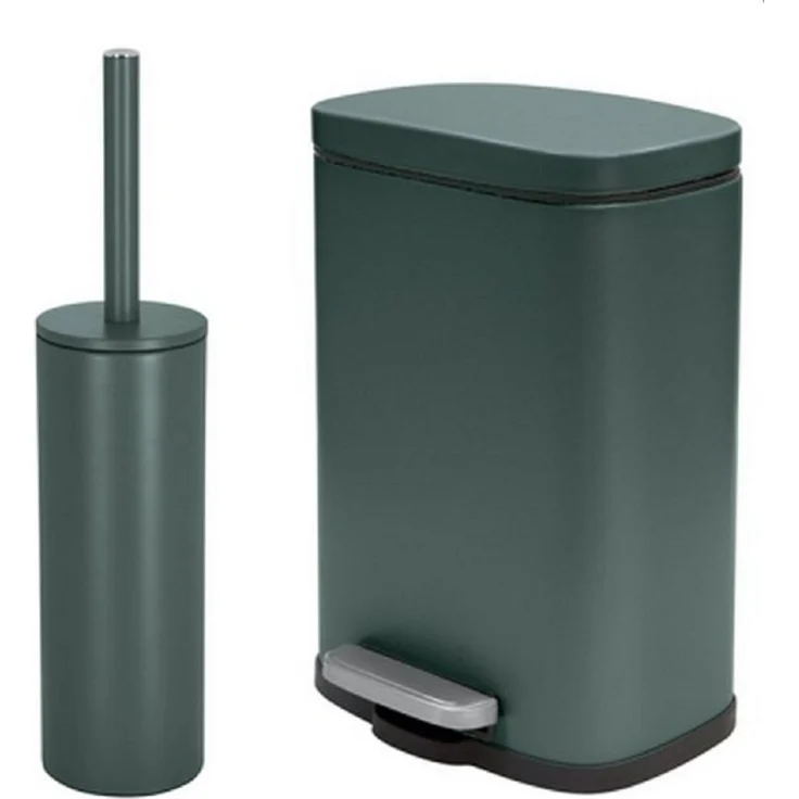 spirella Badaccessoires-Sets AKIRA, Badezimmer Zubehör-Set, 2-tlg, bestehend aus Kosmetikeimer 5L Treteimer mit SoftClose Absenkautomatik und WC Garnitur mit hygienischem Innenbehälter und Deckel, Stahl matt-satiniert, angesagte Trendfarben, dunkelgrün... – Bild 4