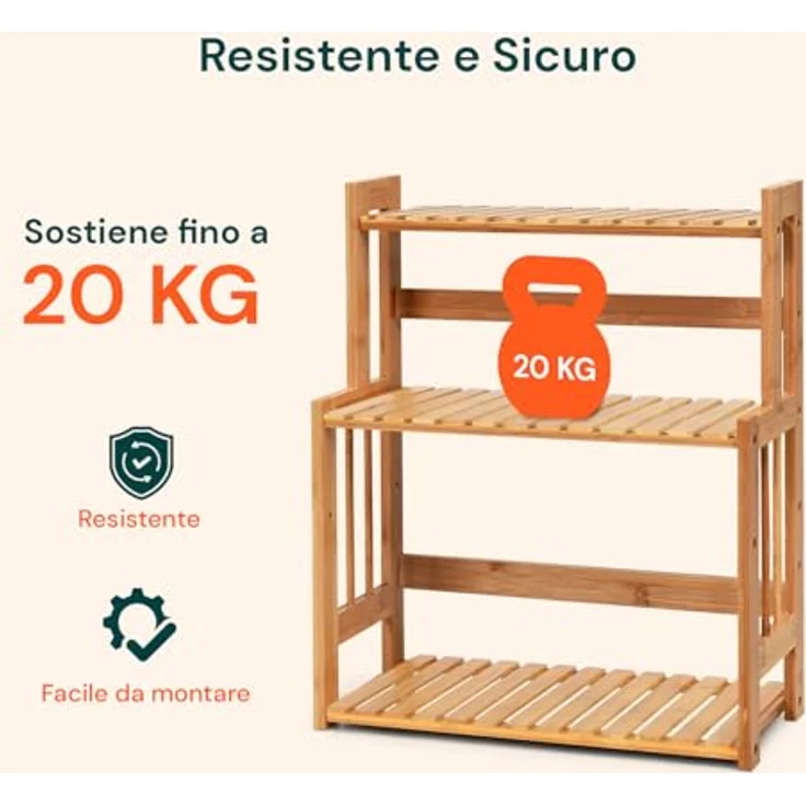 Avilia Badezimmerregal aus Bambus, 3 Böden, 42 x 18 x 53 cm, Mehrzweck-Organizer, platzsparend, Kapazität 20 kg, stabiles Regal, einfach zu montieren – für Badezimmer, Küche – Bild 7