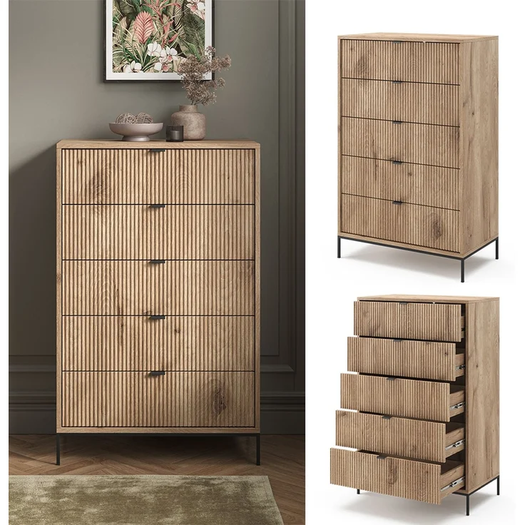 Kommode Eliza Viking Oak 76 x 120 cm mit 5 Schubladen Vicco – Bild 2