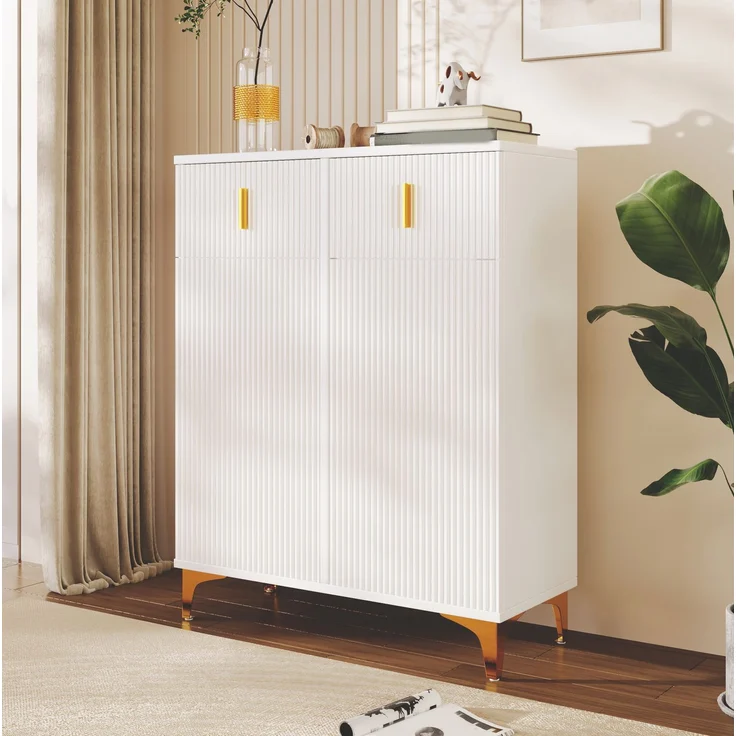 DESVIAE Sideboard mit 2 Schubladen und verstellbaren Einlegeböden, 83x101x35 cm, Spanplatte, Weiß – Bild 3