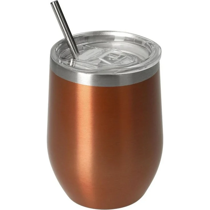 elasto Becher Weinbecher 350 ml Vinova Edelstahl Trinkbecher inkl. Strohhalm, robust, spülmaschinengeeignet, Sommer, Geschenk – Bild 1