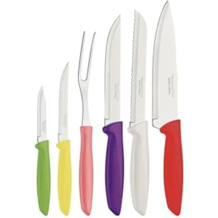 Tramontina 23498-916 Küchenmesser Set, 6 teilig, Universalmesser, Gemüsemesser, verschiedene Messer, Edelstahl