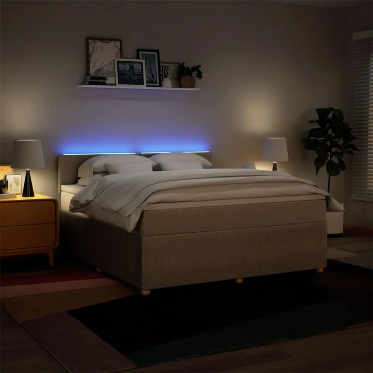 vidaXL Boxspringbett mit Matratze Creme 180x200 cm Stoff 3289833 – Bild 5