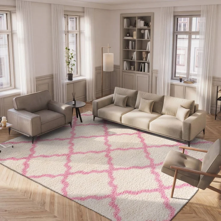 SAFAVIEH Zottelig Teppich für Wohnzimmer, Esszimmer, Schlafzimmer - Dallas Shag Collection, Hoher Flor, Elfenbein und Hellrosa, 183 X 274 cm