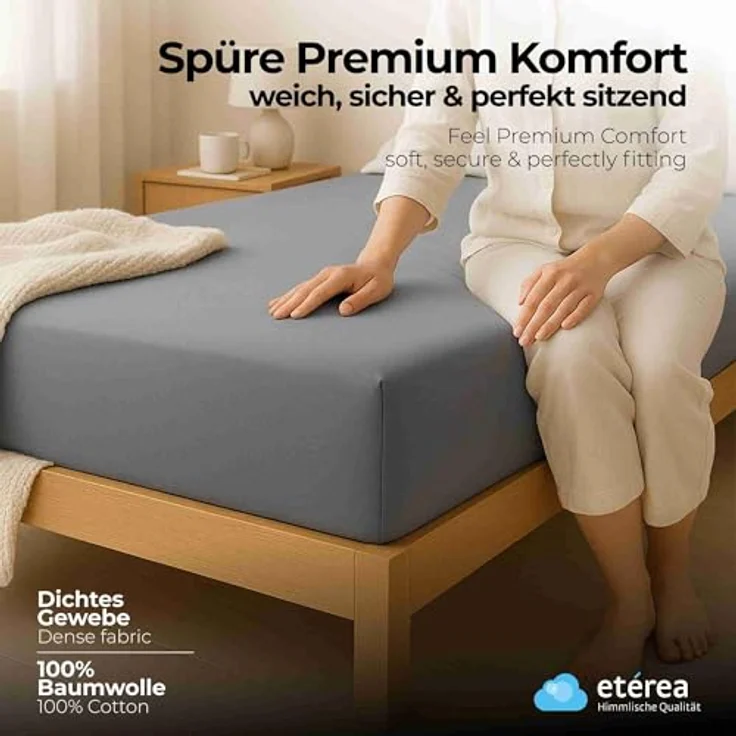 etérea Comfort Jersey Spannbettlaken Grau 180x200 cm - 200x200 cm – Bild 3
