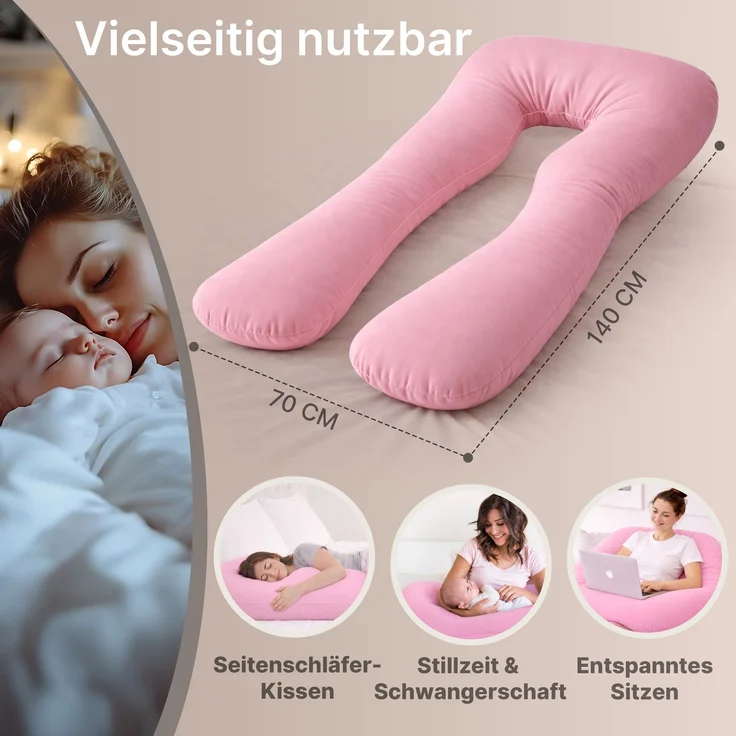 ELONEO Seitenschläferkissen XXL - Multifunktionskissen mit Bezug, formstabil, druckentlastend, bequem – Bild 2