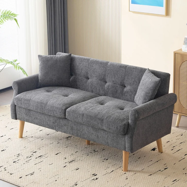 Merax Modernes Design, Polstermöbel, Chenille-Stoff, Doppelsofa, Polstersofa, Sofa mit dicken Kissen, geeignet für Wohnzimmer, Schlafzimmer, grau – Bild 2