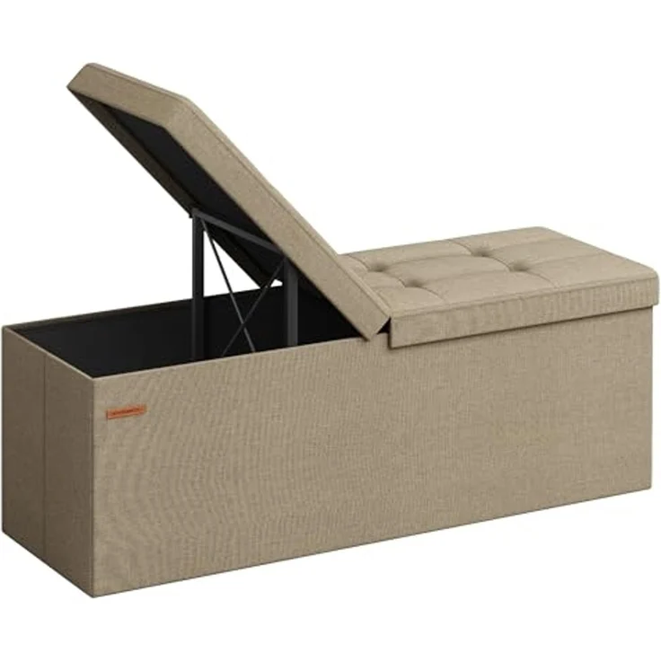 Songmics Sitzbank mit Stauraum, klappbare Sitztruhe, Aufbewahrungsbox, 38 x 110 x 38 cm, Deckel klappbar, bis 300 kg belastbar, für Flur, Wohnzimmer, Schlafzimmer, Kamelbraun LSF076K01 – Bild 1