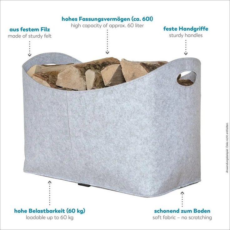 RUBBERNECK premium Filz Kaminholztasche XL hellgrau Tasche Holz Kaminholz – Bild 2
